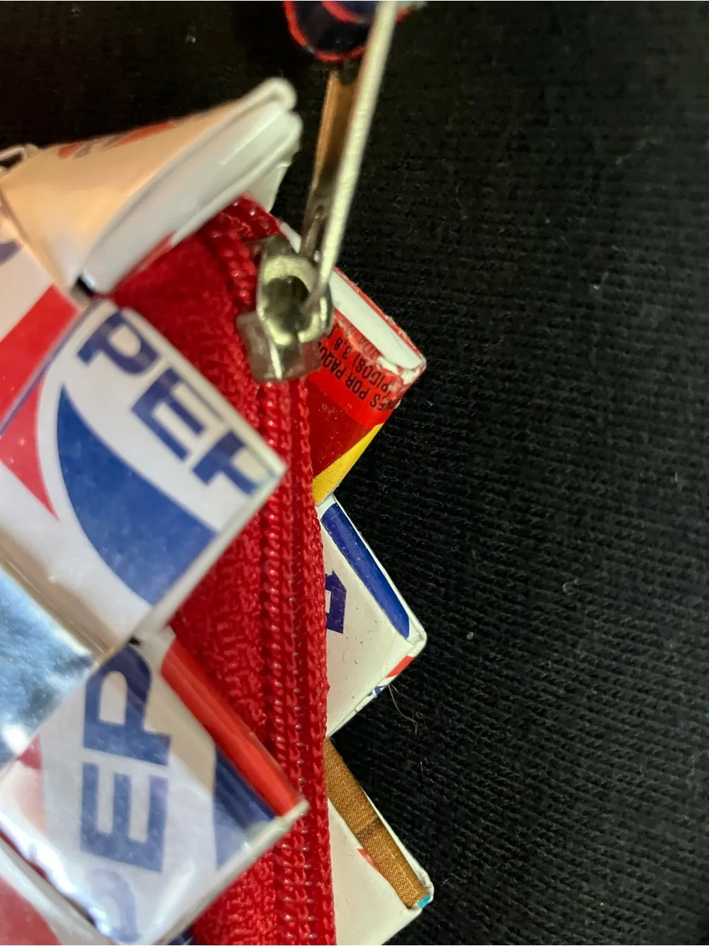 Pepsi Red and Blue Recycled Zipper Key Charm